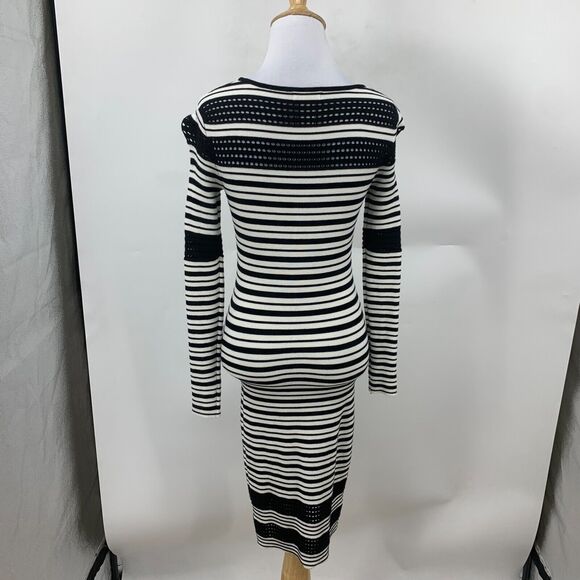 Cache Sweater Dress Womens XS Nautical Striped Stretchy Knit Bodycon Perforated - Picture 6 of 11